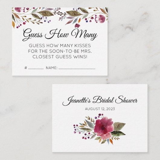 フローラ数を推測するキスブライダルシャワーゲーム エンクロージャーカード (正面/裏面)