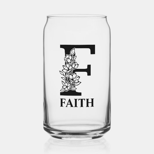 フローラ文字Fモノグラムと名パーソナライズされた前 ガラス缶 (正面)