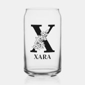 フローラ文字Xモノグラムと名パーソナライズされた前 ガラス缶 (正面)