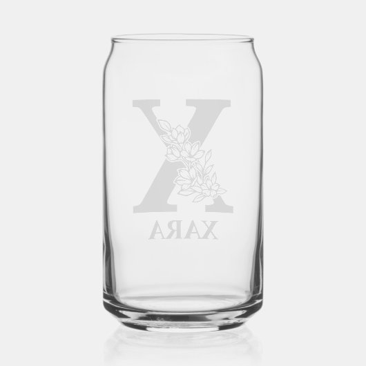 フローラ文字Xモノグラムと名パーソナライズされた前 ガラス缶 (裏面)