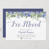 フローラ新しいアドレスを移動した埃っぽい青い移動 案内状 (正面/裏面)