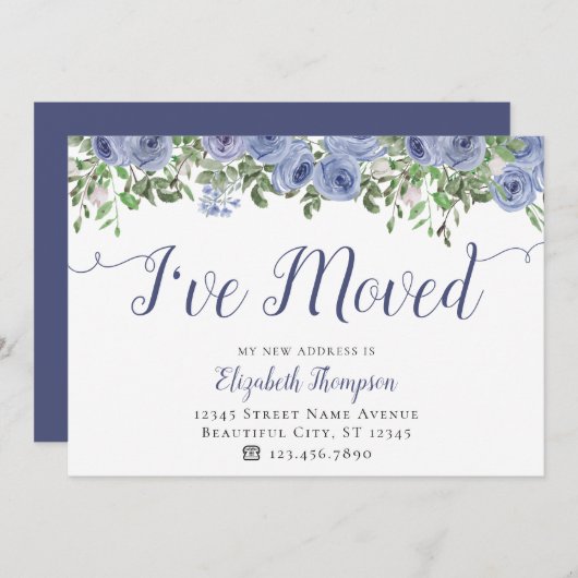 フローラ新しいアドレスを移動した埃っぽい青い移動 案内状 (正面/裏面)