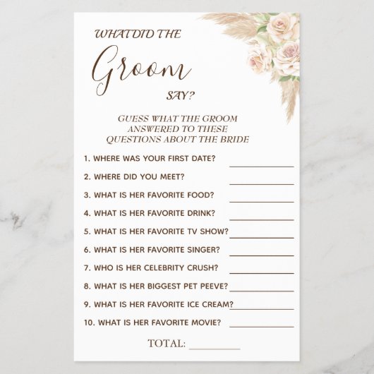 フローラ新郎が言うブライダルシャワーゲームカード チラシ (正面)