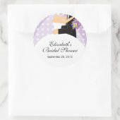 フローラ新郎新婦ブライダルシャワーステッカーパープル ラウンドシール (バッグ)