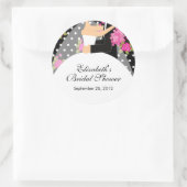 フローラ新郎新婦ブライダルシャワーステッカーピンク ラウンドシール (バッグ)