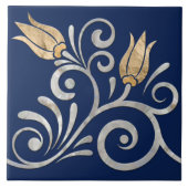 フローラ旋回シ縁どームレス – 真珠と金ゴールド タイル (正面)