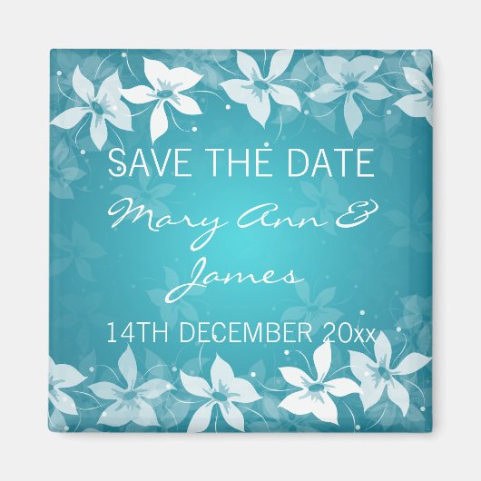 フローラ日付を保存するエキゾチックな開花青 マグネット (正面)