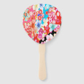 フローラ日本のさくらんぼブロッサムピンクブルーレッド ハンドファン (正面)