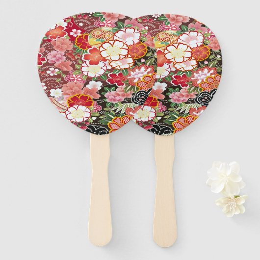 フローラ日本のさくらんぼブロッサムホワイトレッド ハンドファン (正面&裏面)