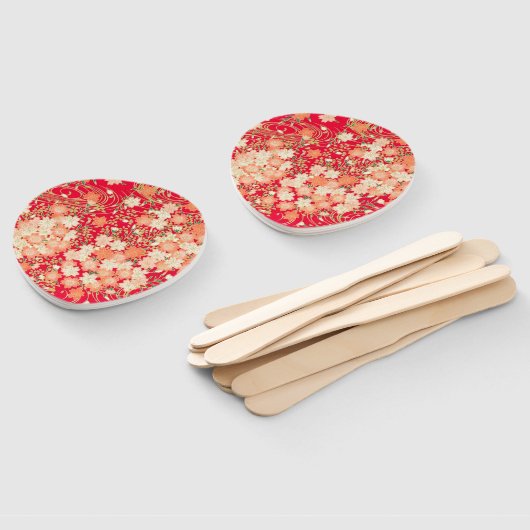 フローラ日本のさくらんぼブロッサムレッド金ゴールド ハンドファン (組立なし)