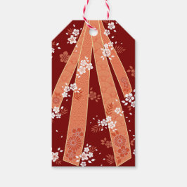 フローラ日本のの着物の模様サンゴ ギフトタグ