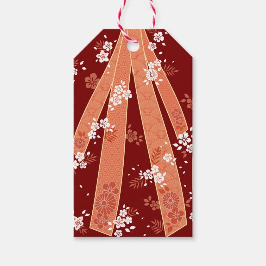 フローラ日本のの着物の模様サンゴ ギフトタグ (正面)