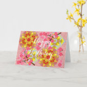 フローラ日本のピンクさくらんぼかわいらし カード (黄色い花)