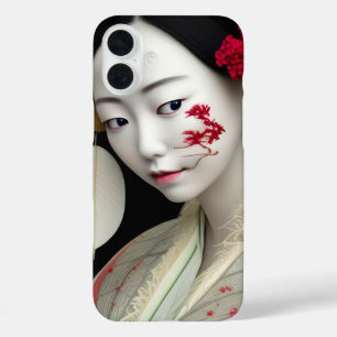 フローラ日本の芸者赤金ゴールドファンタジーアートポスター iPhone 16 PLUSケース