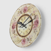 フローラ旧紙 |アンティークスタイルレッドローズ ラージ壁時計 (傾斜)