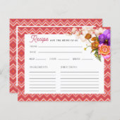 フローラ明るい赤紫色ブライダルシャワーレシピカード (正面/裏面)