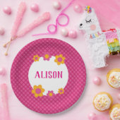 フローラ明るい赤紫色プレイドの女の子の名前 ペーパープレート (パーティー)