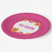 フローラ明るい赤紫色プレイドの女の子の名前 ペーパープレート (アングル)