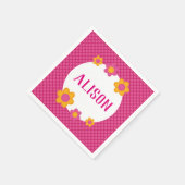 フローラ明るい赤紫色プレイドガールネームデイジー スタンダードカクテルナプキン (角)