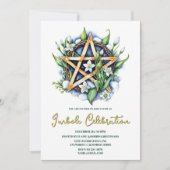 フローラ星形五角形スノー&フラワーウィッカ信者インボルクパーティー 招待状 (正面)