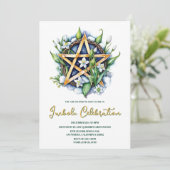フローラ星形五角形スノー&フラワーウィッカ信者インボルクパーティー 招待状 (スタンド正面)