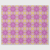 フローラ星明るい赤紫色ピンクイエローパターンのギフトペーパー ラッピングペーパー (フラット)