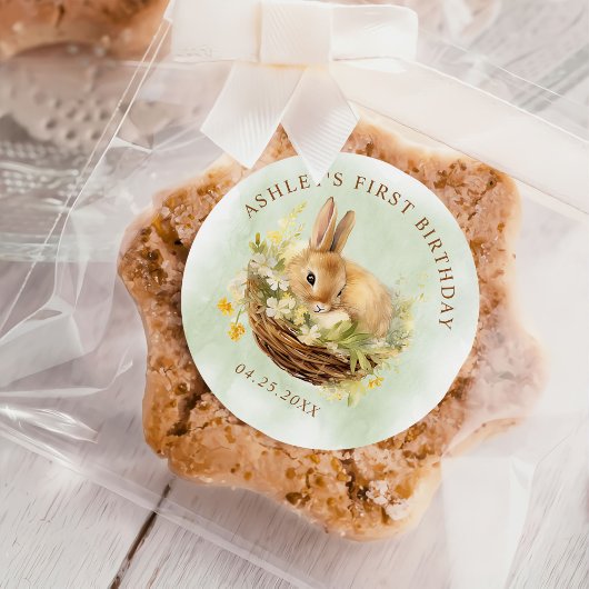フローラ春うさぎソフバニー1歳の誕生日 ラウンドシール