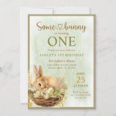 フローラ春うさぎソフバニー1歳の誕生日 招待状 (正面)