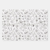 フローラ春かわいいカラフルドードルブラック&ホワイト ラッピングペーパーシート (正面2)