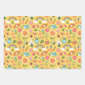 フローラ春かわいいカラフルドードルブラック&ホワイト ラッピングペーパーシート (正面)