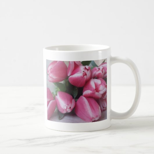 フローラ春の花束ピンクのチューリップ、花 コーヒーマグカップ (右)