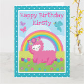 フローラ春ピンクラマ&レインボー誕生日 カード (黄色い花)