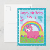 フローラ春ピンクラマ&レインボー誕生日 ポストカード (正面/裏面)