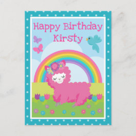 フローラ春ピンクラマ&レインボー誕生日 ポストカード