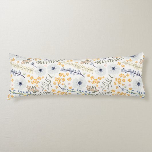 フローラ春ホームボタニカルブルーイエローミックス ボディピロー (正面)