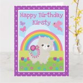 フローラ春ラマ&レインボー誕生日 カード (黄色い花)