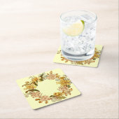 フローラ春リースフラワーピンクフラワーアート スクエアペーパーコースター (インサイチュ)