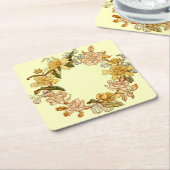 フローラ春リースフラワーピンクフラワーアート スクエアペーパーコースター (アングル)