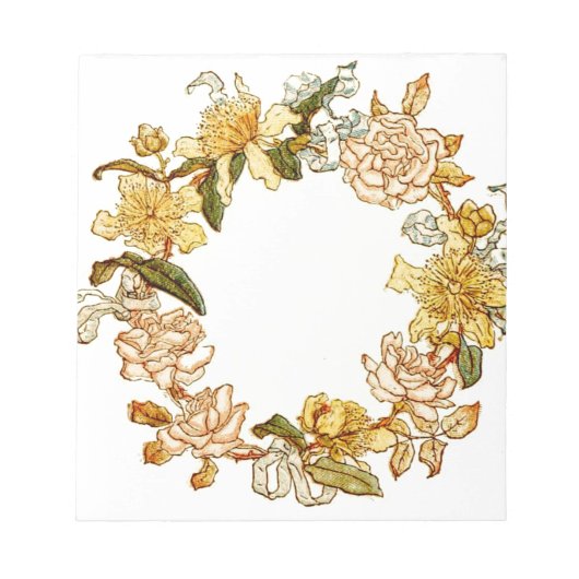 フローラ春リースフラワーピンクフラワーアート ノートパッド (正面)