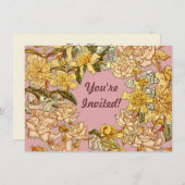 フローラ春リースフラワーピンクフラワーアート 招待状 (正面/裏面)