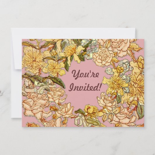 フローラ春リースフラワーピンクフラワーアート 招待状 (正面)