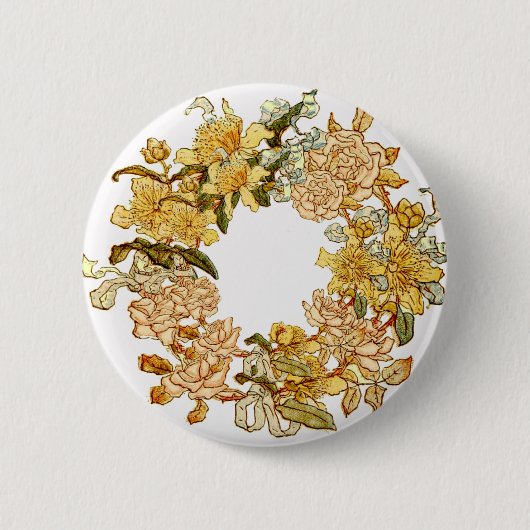 フローラ春リースフラワーピンクフラワーアート 缶バッジ (正面)