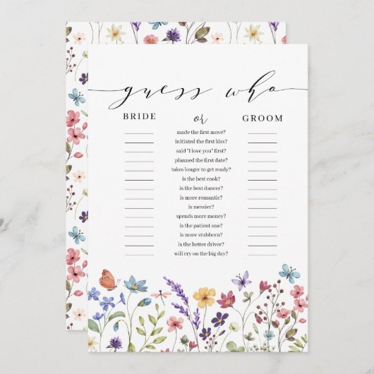 フローラ春夏の推測誰のブライダルシャワーゲーム 招待状 (正面/裏面)