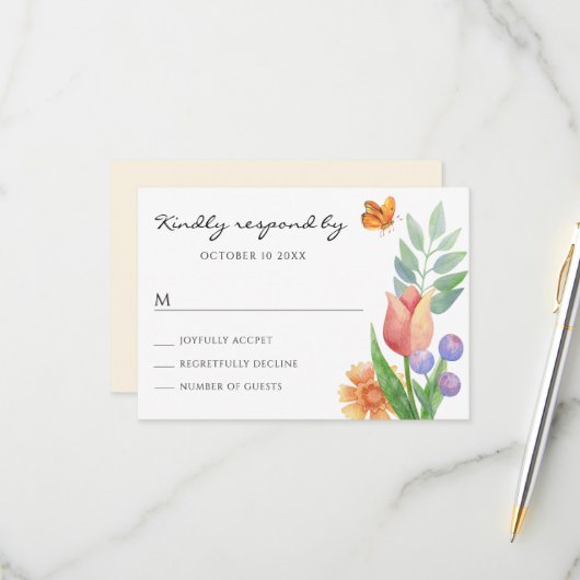 フローラ春水彩色 出欠カード (正面/裏面インサイチュ)