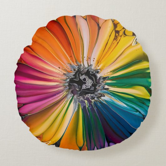フローラ春水彩花芸術的柄 ラウンドクッション (正面)
