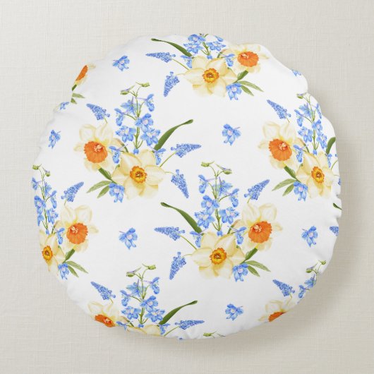 フローラ春装飾用クッションとダフォジル ラウンドクッション (正面)
