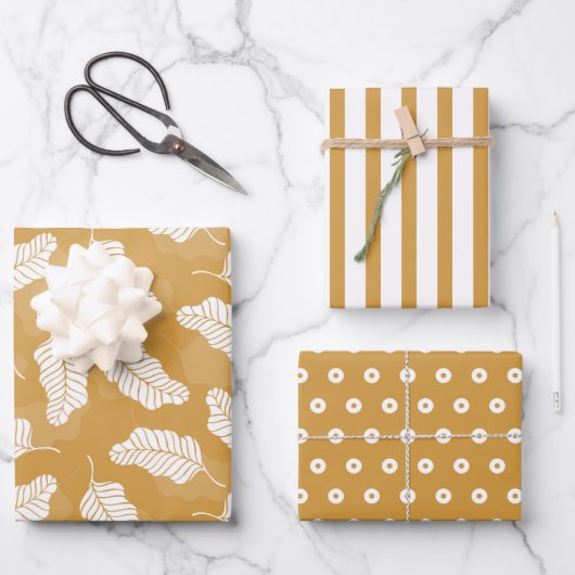 フローラ春 | 黄金と白離れの ラッピングペーパーシート (正面)
