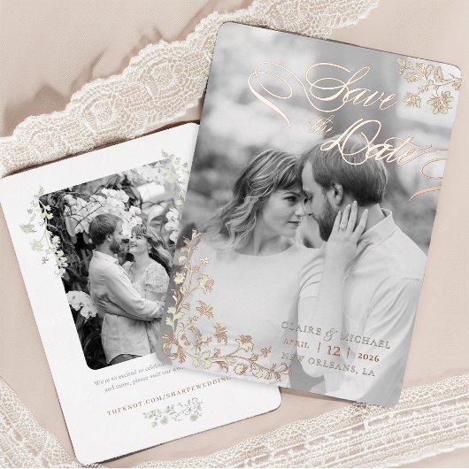 フローラ春Chinoiserie日付を保存 箔招待状