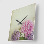 フローラ時計 – ピンクとラベンダー スクエア壁時計 (傾斜)