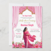 フローラ暗い赤紫色レッドハーフサリーインディアンガールセレモニー 招待状 (正面)